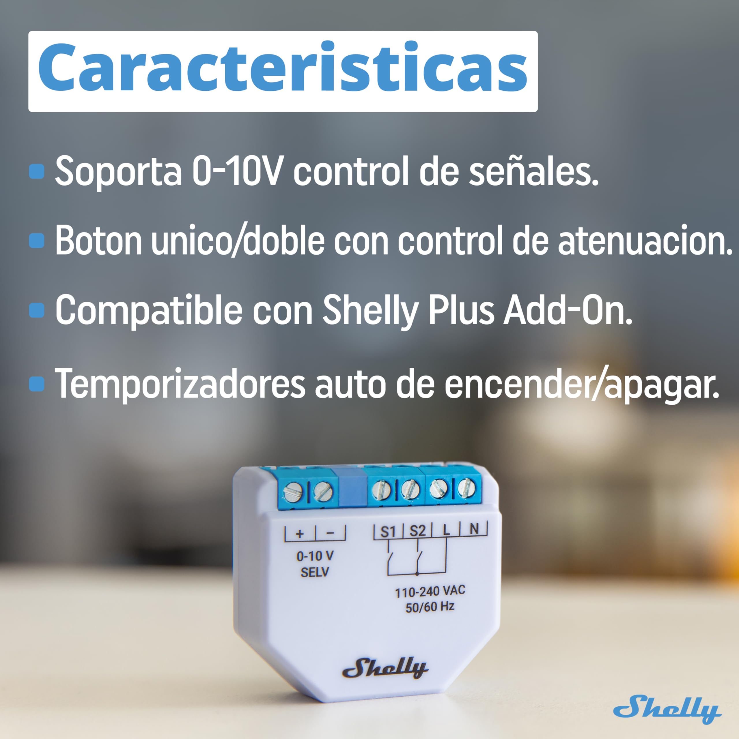 Shelly Plus 0-10V Dimmer - Módulo Regulador de Luz W-Fi & Bluetooth, Atenuador Inalámbrico para regulable LED, No necesita hub, Control remoto Shelly app, Compatible Alexa Google Home