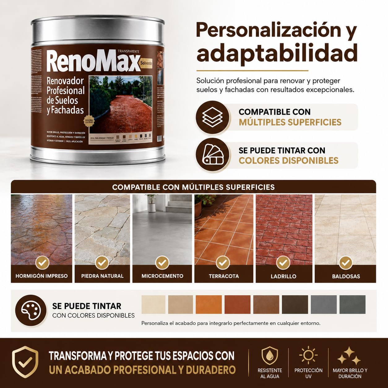 Renomax - Resina Hormigon Impreso y Superficies Porosas Al Disolvente, 15L Cubre hasta 150m² | Repara, Protege y Embellece Suelos y Fachadas | Resina Hormigon Fácil de Aplicar, Garantía 5 Años