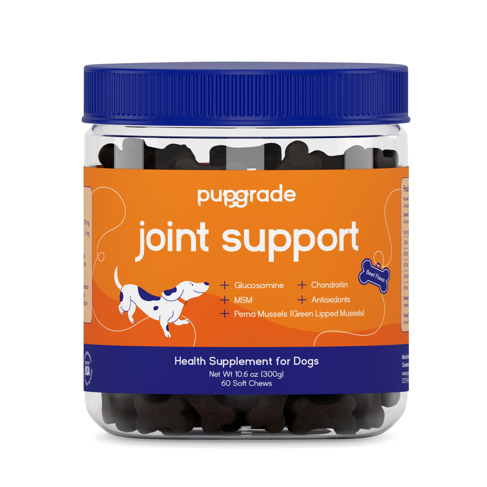 Joint Support Supplement for Dogs - Natural Glucosamine Chondroitin with MSM - Hip & Joint Pain Relief - Recommended for Hip Dysplasia, Arthritis & Joint Disease - USA Tested - 60 Chews
