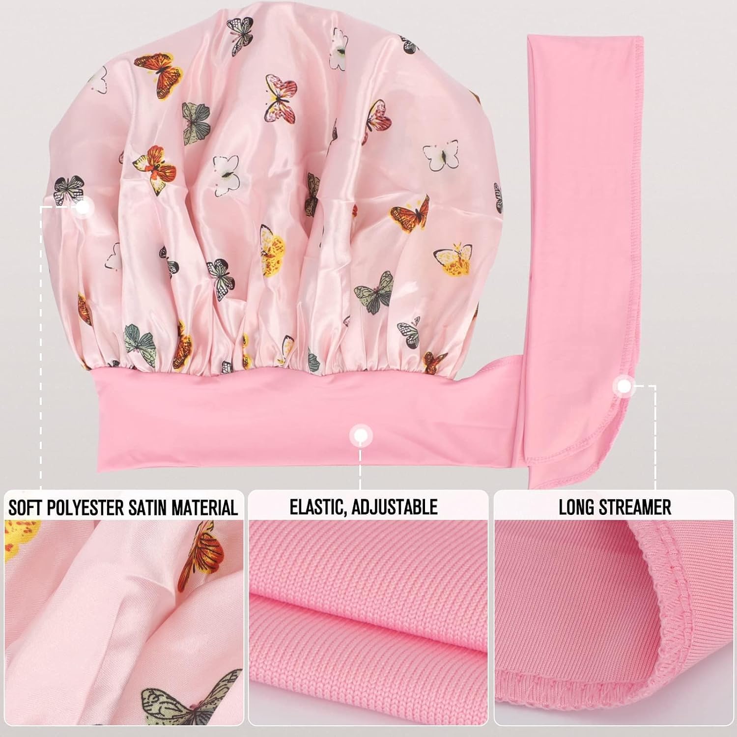 High-Elasticity Wide Printing Soft Hair Bonnet with Tie for Sleeping，Large Silk Hair Wrap for Curly Long Hair