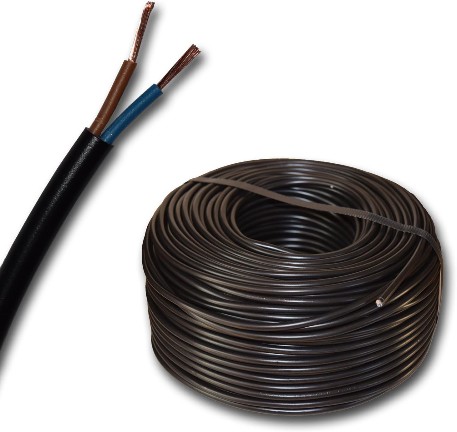 EBROM Plastic hose line, round, LED cable, power cable, device cable H03VV-F 2 x 0.75 mm², colour: black, many lengths in 5 m increments up to 250 metres, 2 x 0.75 mm², your cable length: 10 m