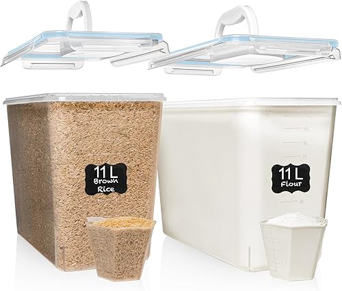 Miniatura 12 de Shazo 2 PC (3.0 gal | 11 L) recipientes de almacenamiento de harina y azúcar con asa de transporte fácil - recipientes de almacenamiento de
