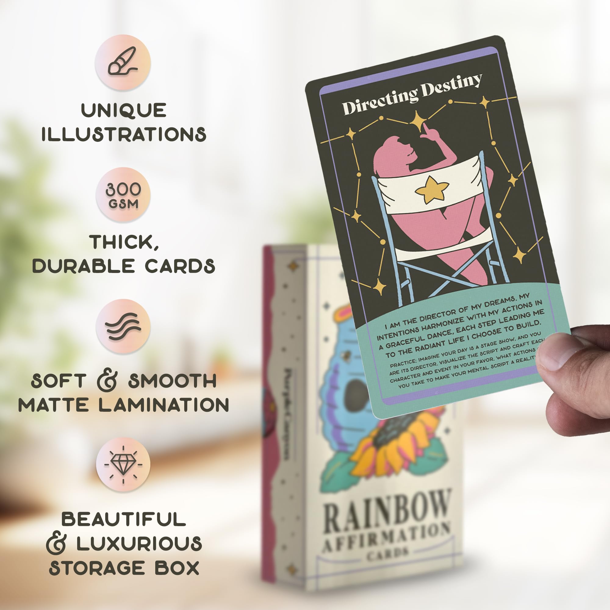 PURPLE CANYON Intention Journal & Rainbow Affirmation Deck - Diario di gratitudine guidato di 52 settimane con meditazioni, impostazione degli obiettivi e carte di consapevolezza quotidiana
