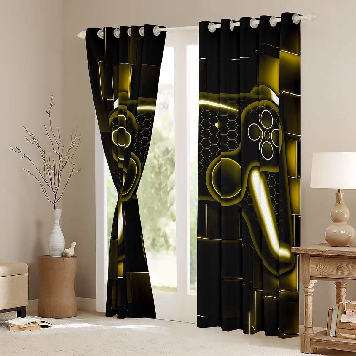 Erosebridal Gamer Curtains & Drapes for Boys Girls Kids Gaming Window Curtains 42" Wx63 L for Boys,Game Contoller Blackout Curtains Gamer Gifts Window Treatments 2 Panels,Ombre Black Yellow Gamepad
