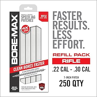 Real Avid Bore-Max Speed Patches Refill Pack, Gun Cleaning Supplies, Pistol/Rifle Cleaning Patches, 250-Count (Rifle .22cal - .30cal (8
