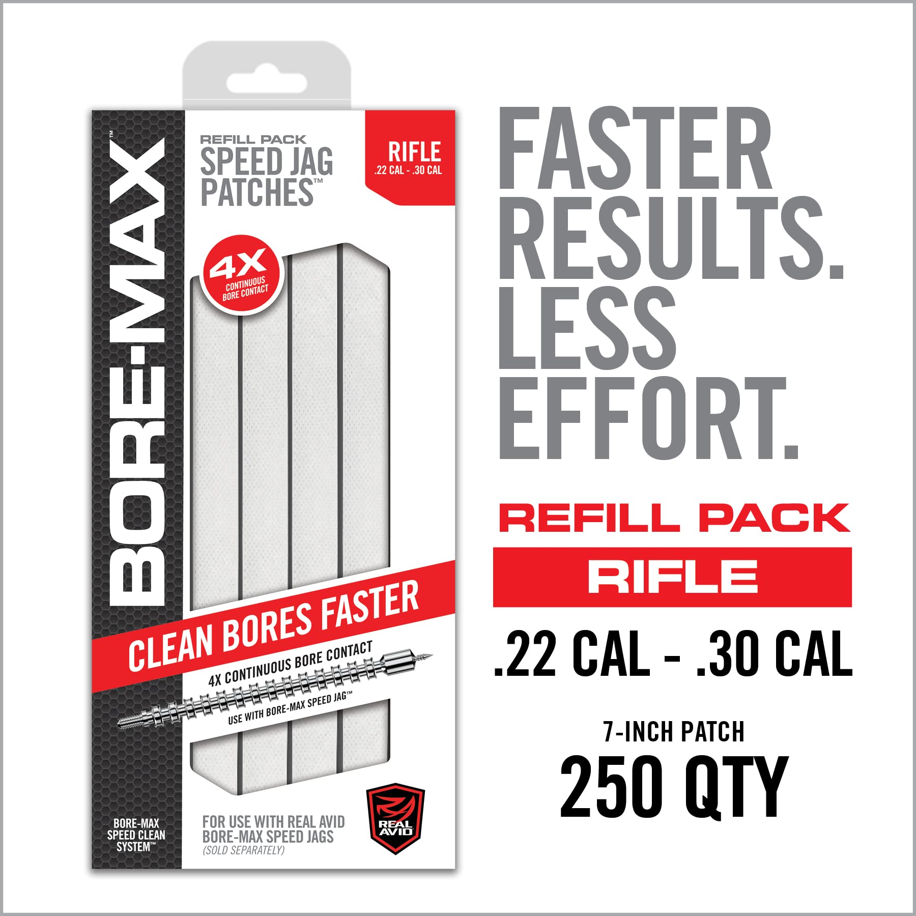 Real Avid Bore-Max Speed Patches Refill Pack, Gun Cleaning Supplies, Pistol/Rifle Cleaning Patches, 250-Count