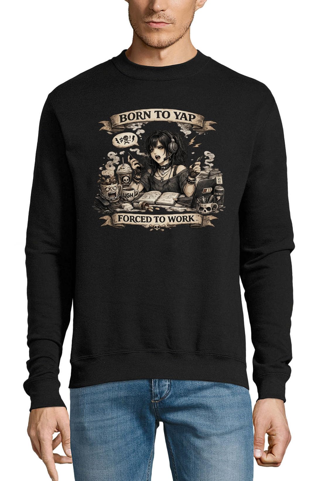 Felpa in cotone con scritta "Frustrated Gamer At Desk", colore: nero
