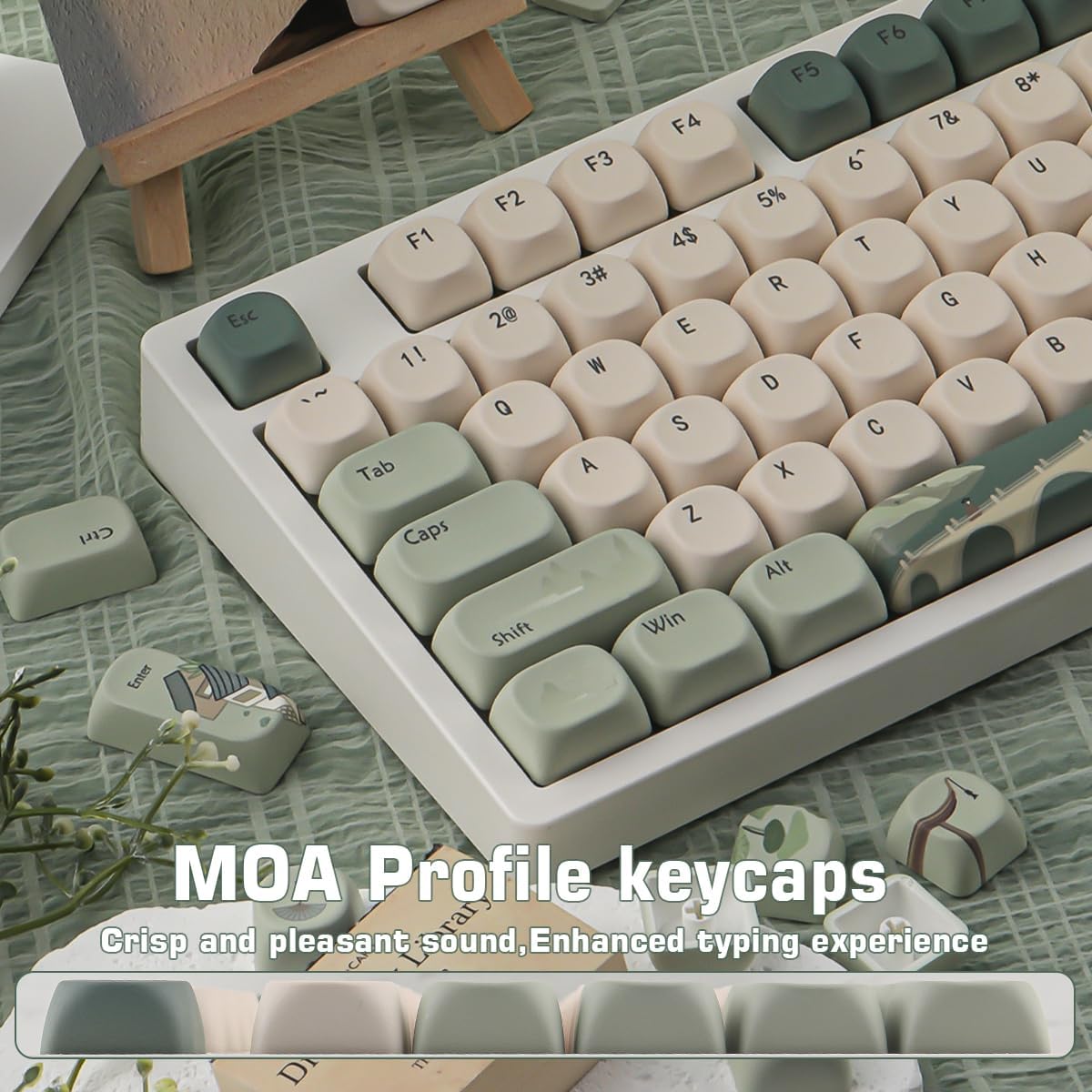 Sunzit Green MOA Profile Keycaps, PBT Keycap-Spring Tea