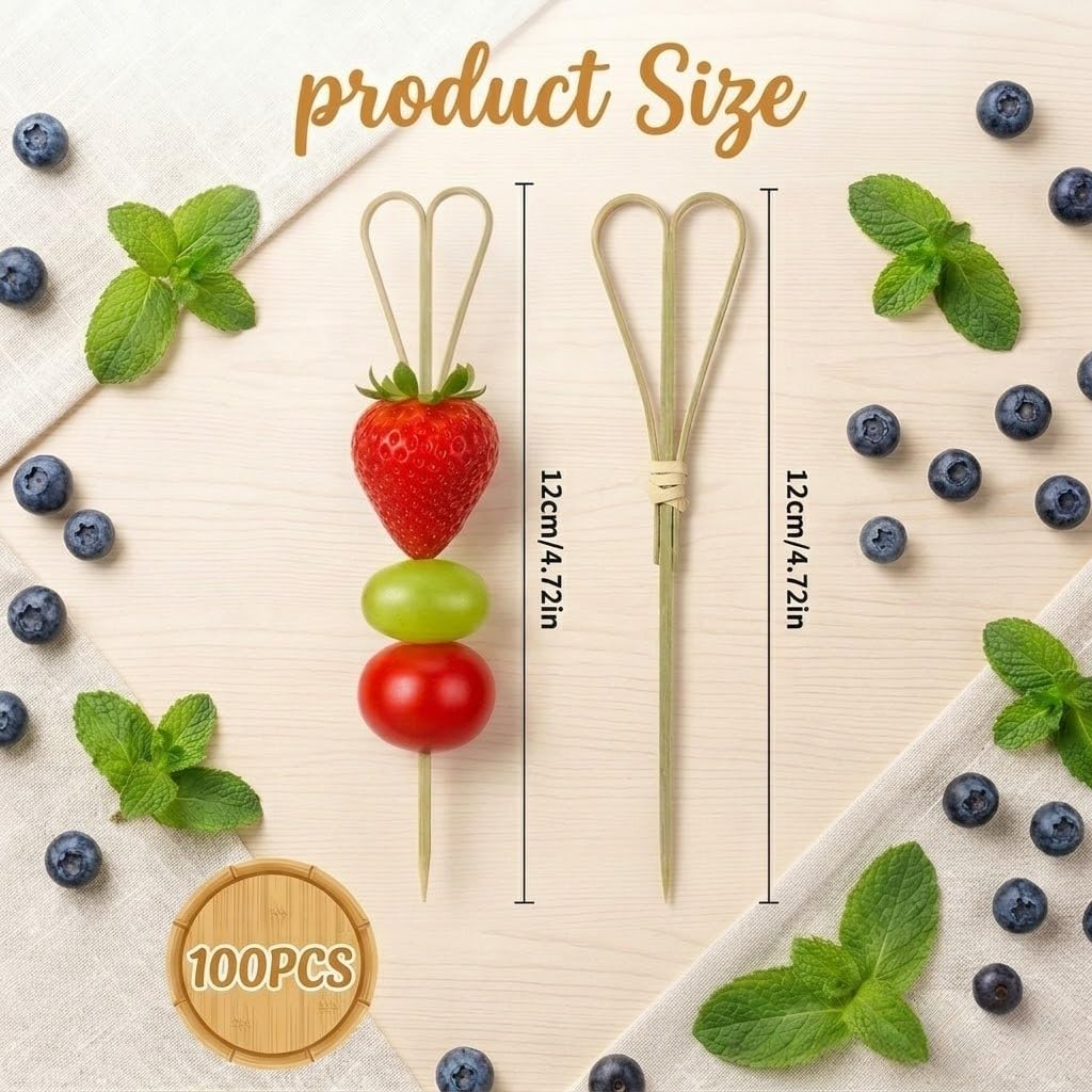 100 pcs Heart Shaped Cocktail Picks, Natural Bamboo Appetizer Skewers for Charcuterie Boards, Elegant Drink Garnishes and Party Food Presentation