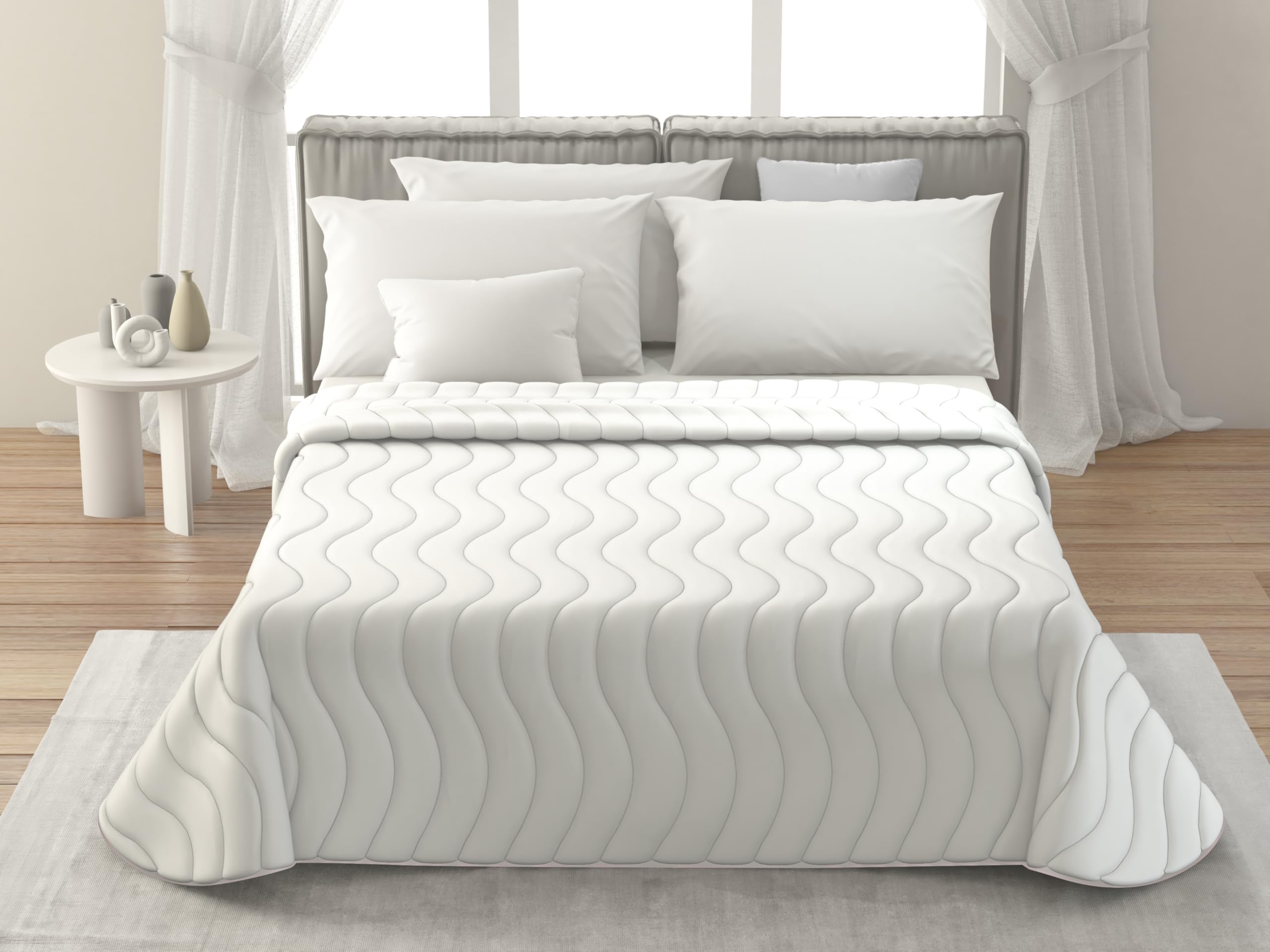MAXIME MAISON - Bedspreads for 135 cm Bed (215 x 265 cm) Summer Quilt Bed 135 (100 g/mq) White Quilts, Half Season, Soft Microfibre Bed Cover, Made in Italy, Modern