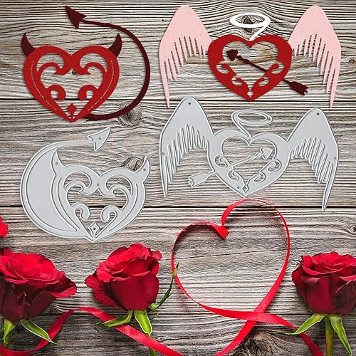 Miniatura 4 de Troqueles de fondo de corazón de metal para hacer tarjetas, flecha de corazón de ángel, flecha de Cupido, marco de corazón, troqueles de corte para