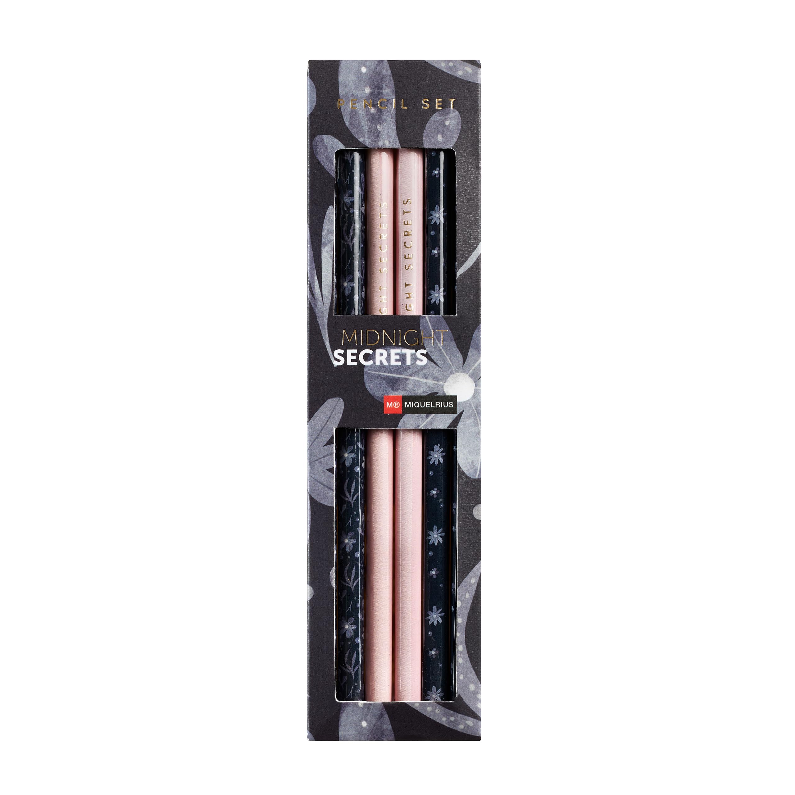 Miquelrius - Pack of 6 pencils, Size 185 x Ø5 mm, HB graphite pencils with eraser, Midnight Secrets collection, Pink and blue colours