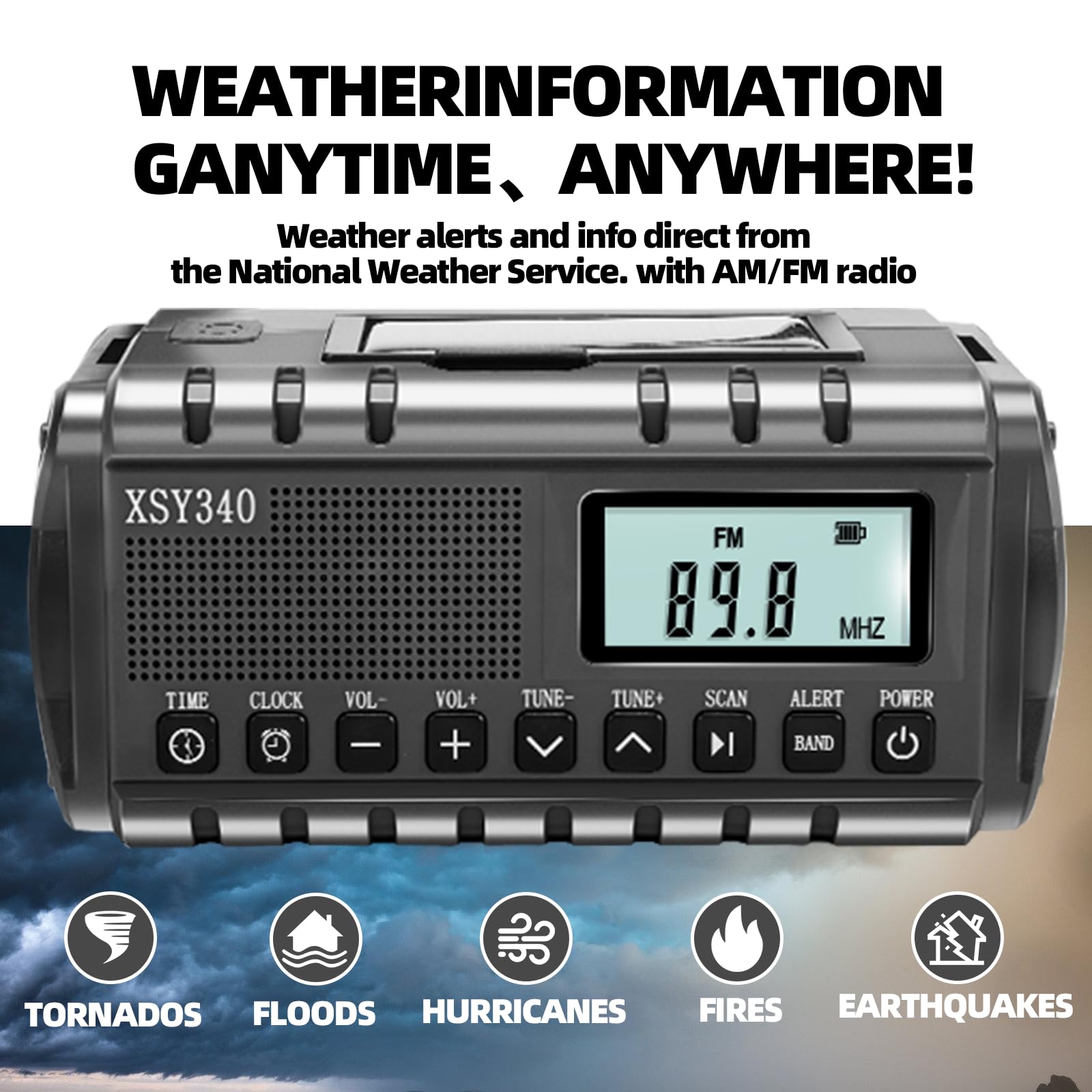 Ulepszone radio z korbą ręczną 10000 mAh/37000 mWh AM/FM z latarką LED, radio słoneczne, przenośne radio pogodowe, awaryjna ładowarka do telefonu komórkowego dla rodziny, na kemping na świeżym