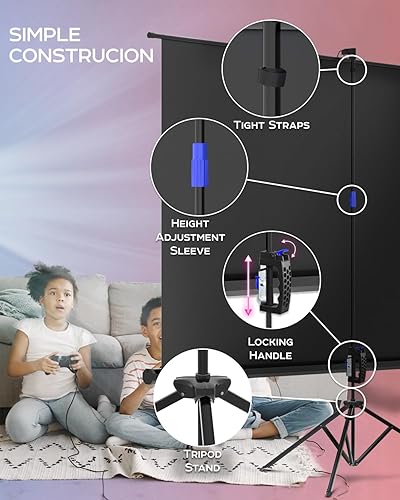Miniatura 4 de PropVue - Pantalla de proyector con soporte de 120 pulgadas - Pantalla de proyección para interior y exterior para películas u oficinas - Pantalla