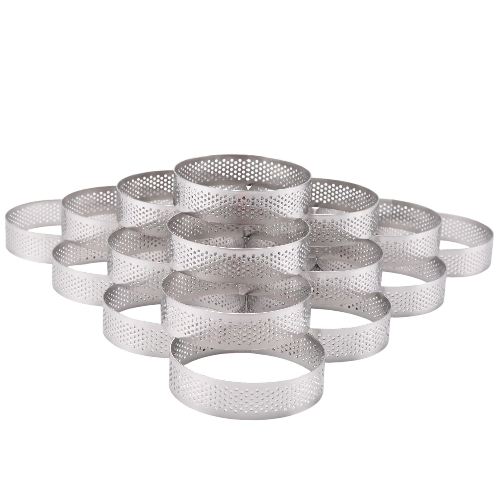 Tokiudeeir 20Pcs Circular Tart Rings with Holes Fruit Pie Quiches Cake Mousse Kitchen Baking Mould Perforated Cake Mousse Ring 8cm