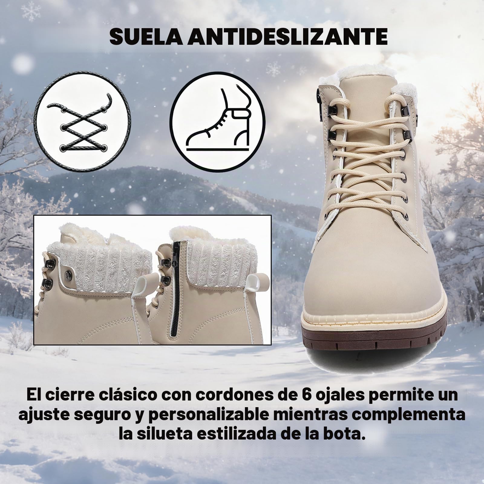 VTASQ Mujeres Senderismo Nieve Invierno Botas Impermeables Botines de Nieve Senderismo Botas Calientes Fur Forro Boots Outdoor Antideslizantes Trekking Zapatos Beige-1 39EU