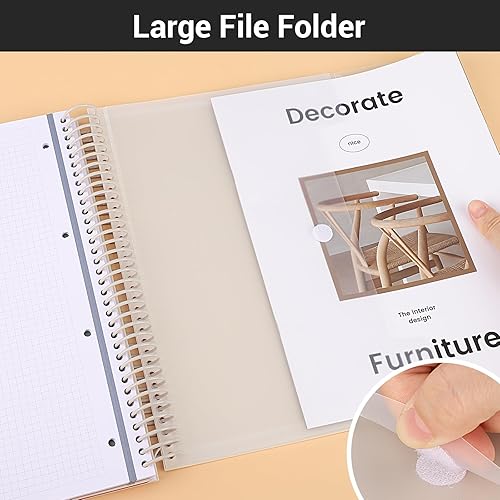 Miniatura 4 de EUSOAR Cuaderno de papel cuadriculado, tamaño A4 de 9.25 x 11.7 pulgadas, cuaderno grande de 3 materias en espiral con bolsillo, cuaderno de papel a