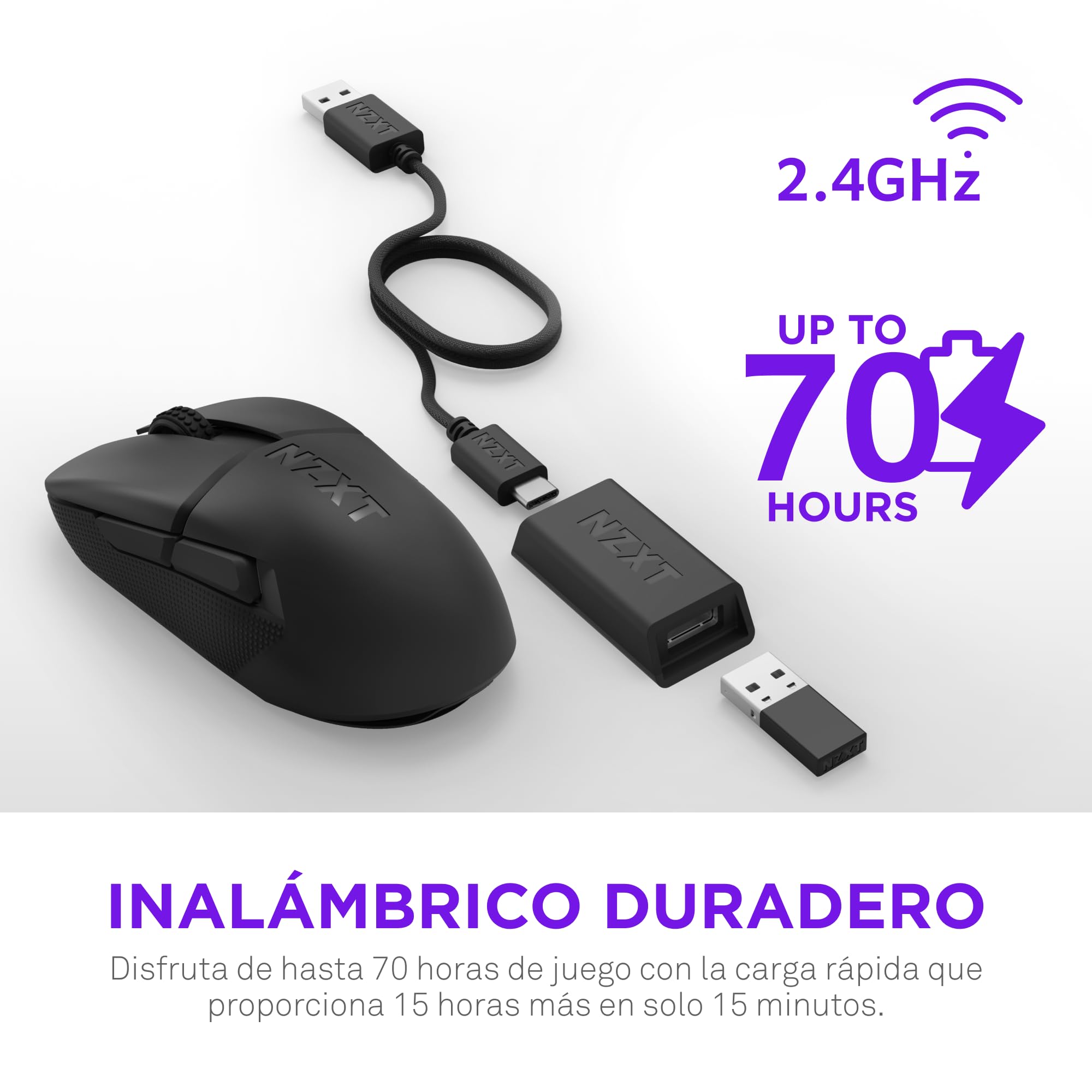 NZXT Lift Elite ratón inalámbrico Gaming – Ultraligero 57 g. – Frecuencia de sondeo 4K/8K, interruptores ópticos, Sensor óptico de 26K dpi – Larga duración de la batería – Negro