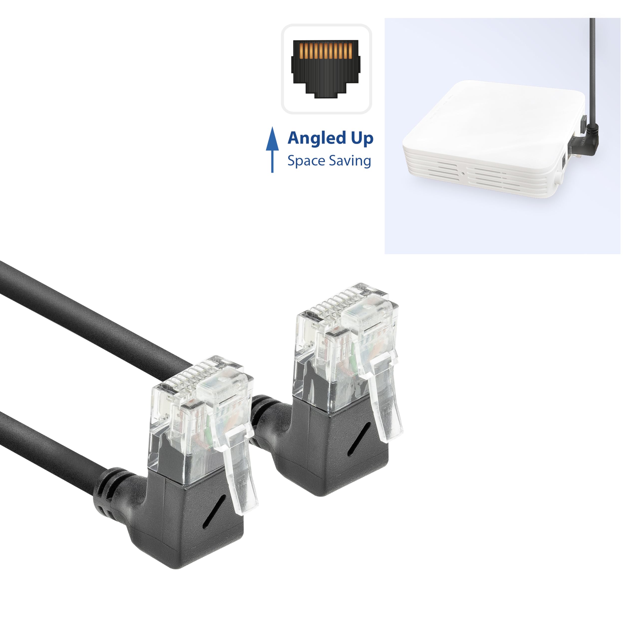 ACT Cavo di rete CAT6A ad angolo di 90°, U/UTP LSZH, sottile 3,6 mm, cavo Ethernet flessibile con connettore RJ45, per uso in data center, 1,5 m, verso l'alto DD6951