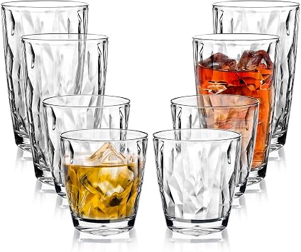 Top-spring 12+16 Oz Reusable Plastic Water Tumbler 8pcs Clear BPA Free