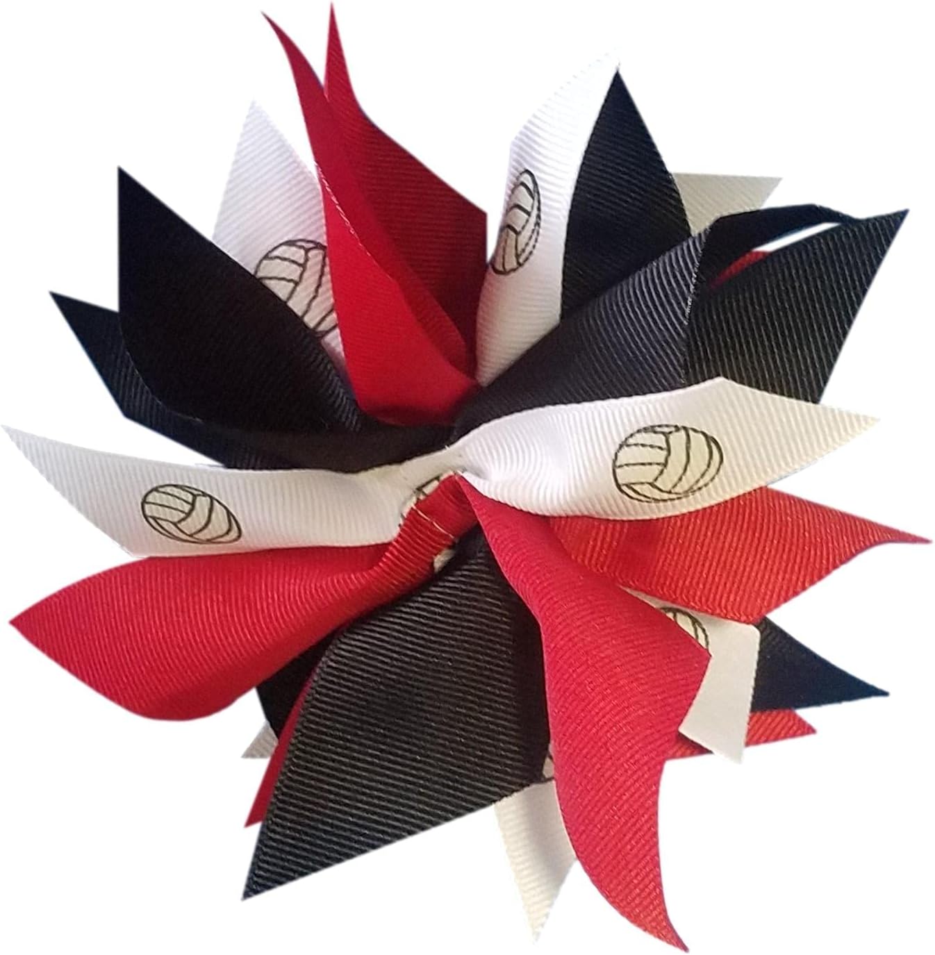 Volleyball Pom Hair Bow - Made in The USA, White Pony Band