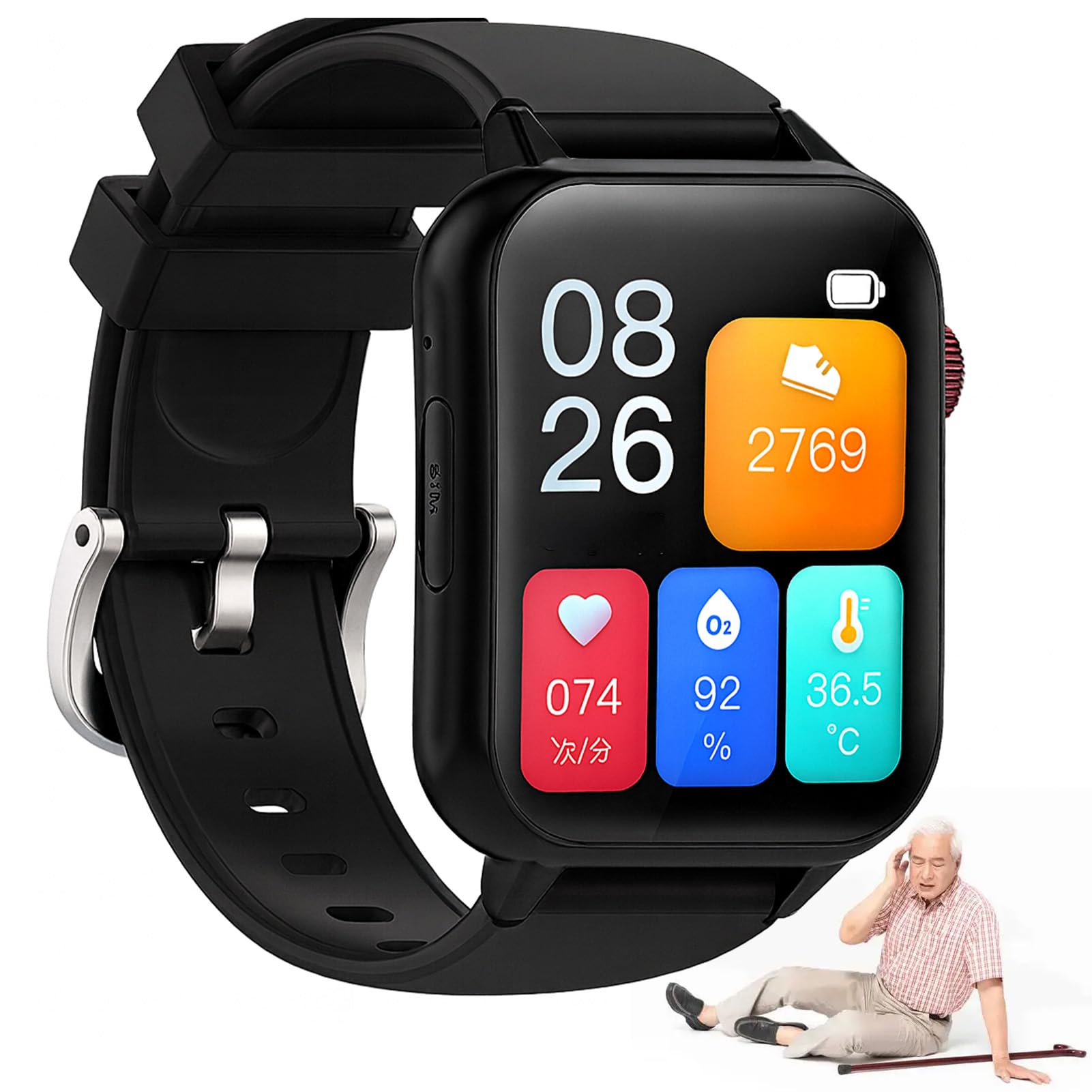 Reloj inteligente de detección de caídas con botón SOS, rastreador GPS, llamada bidireccional para personas mayores y cuidado de la demencia