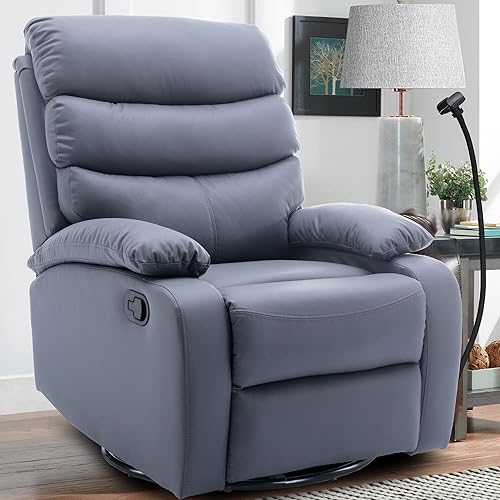 Swivel Rocker Recliner Chair, Rocking Recliner Chair with Microfiber Fabric, Small Manual Recliner Chair for Living Room, Nursery, Bedroom, RV, Dark Gray