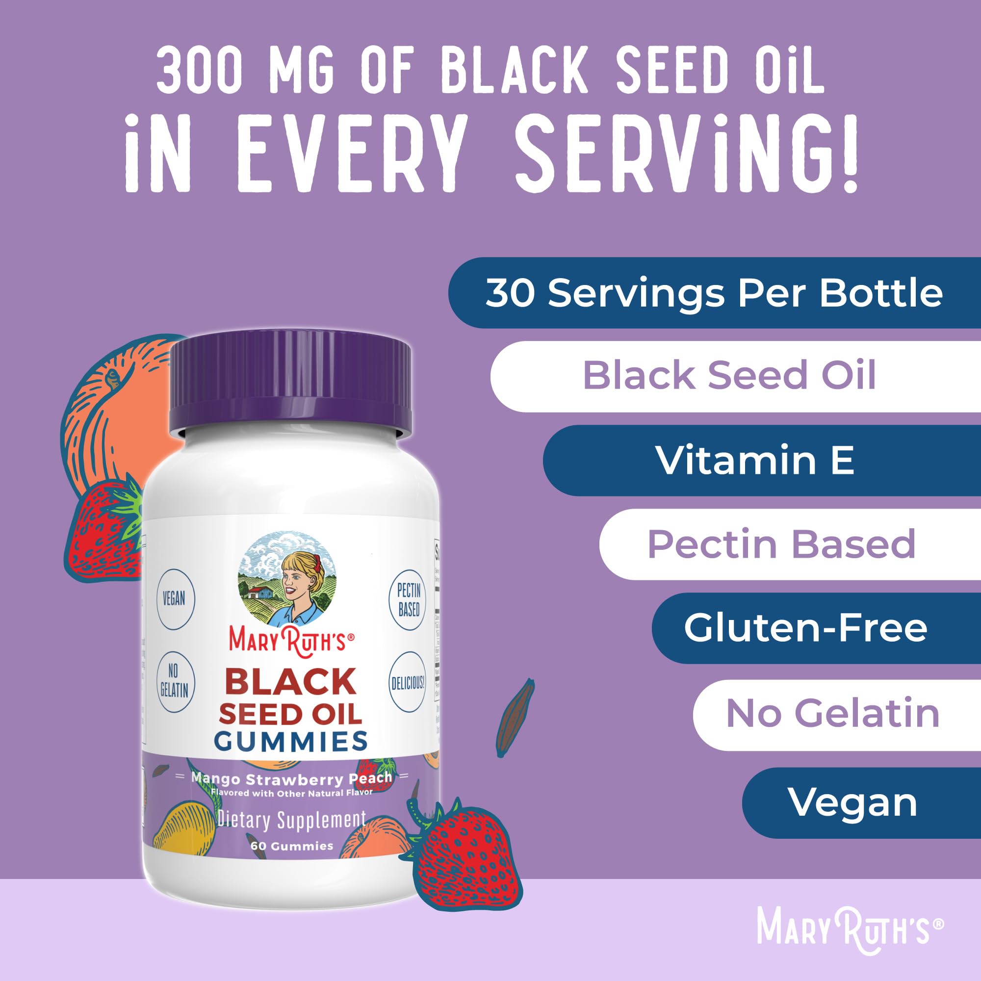 MARYRUTH'S Black Seed Oil Gummies, Mango Strawberry Peach, 60 ct — Amazon image 8