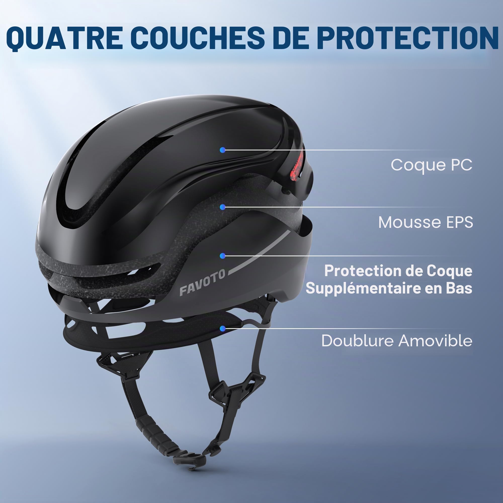 Favoto Casque de vélo Intelligent avec lumières et Clignotants, certifié CE, Casque de Cyclisme pour Adultes avec télécommande, 3 Modes d'éclairage Rouge : Respiration, Clignotant, Fixe