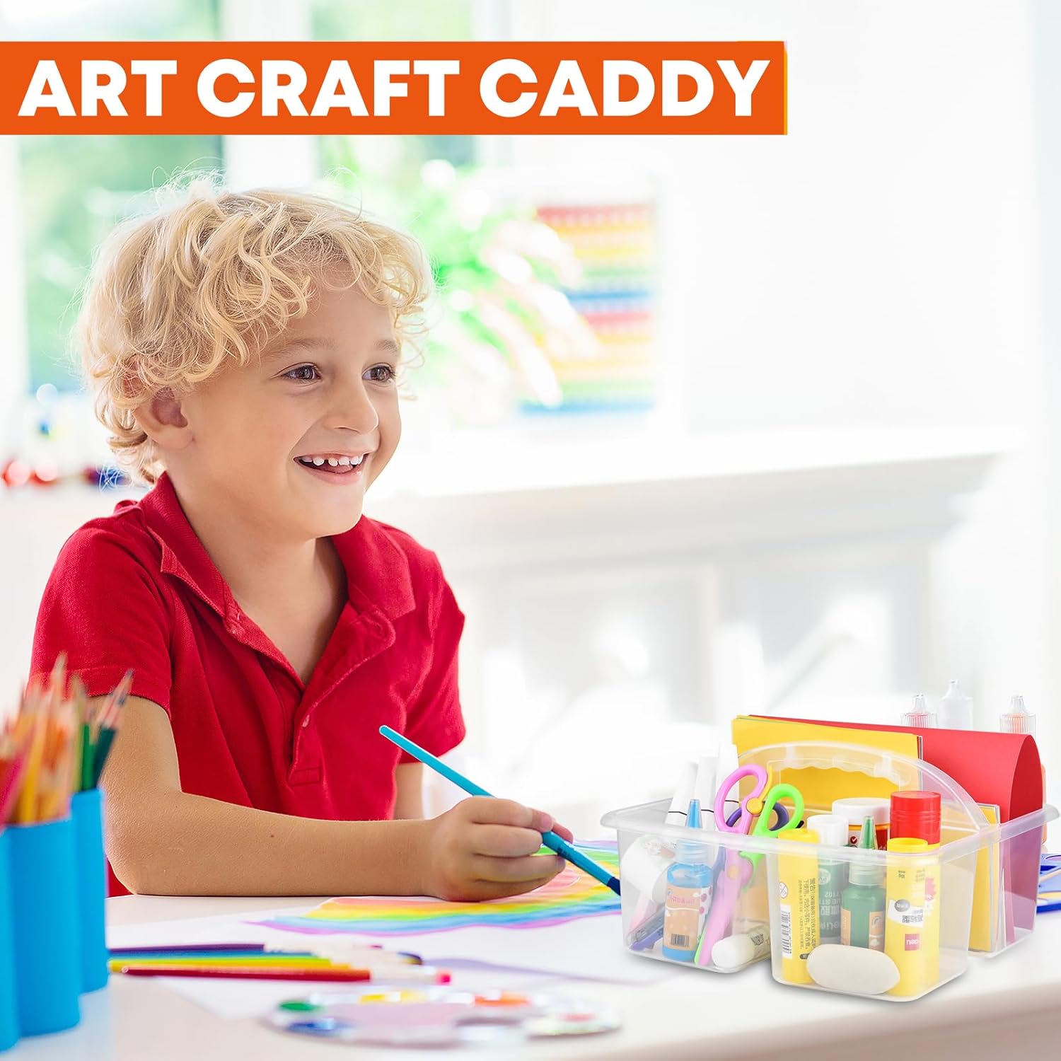 ALINK Plastic Classroom Caddy Organizer with Handle, 6-Pack 3 Compartments Portable Plastic Storage Caddy for Classroom Organization, Table, Desk, Office, Craft Art, Teacher Supply - Clear image 8 of 9 B0FCLZG8BQ