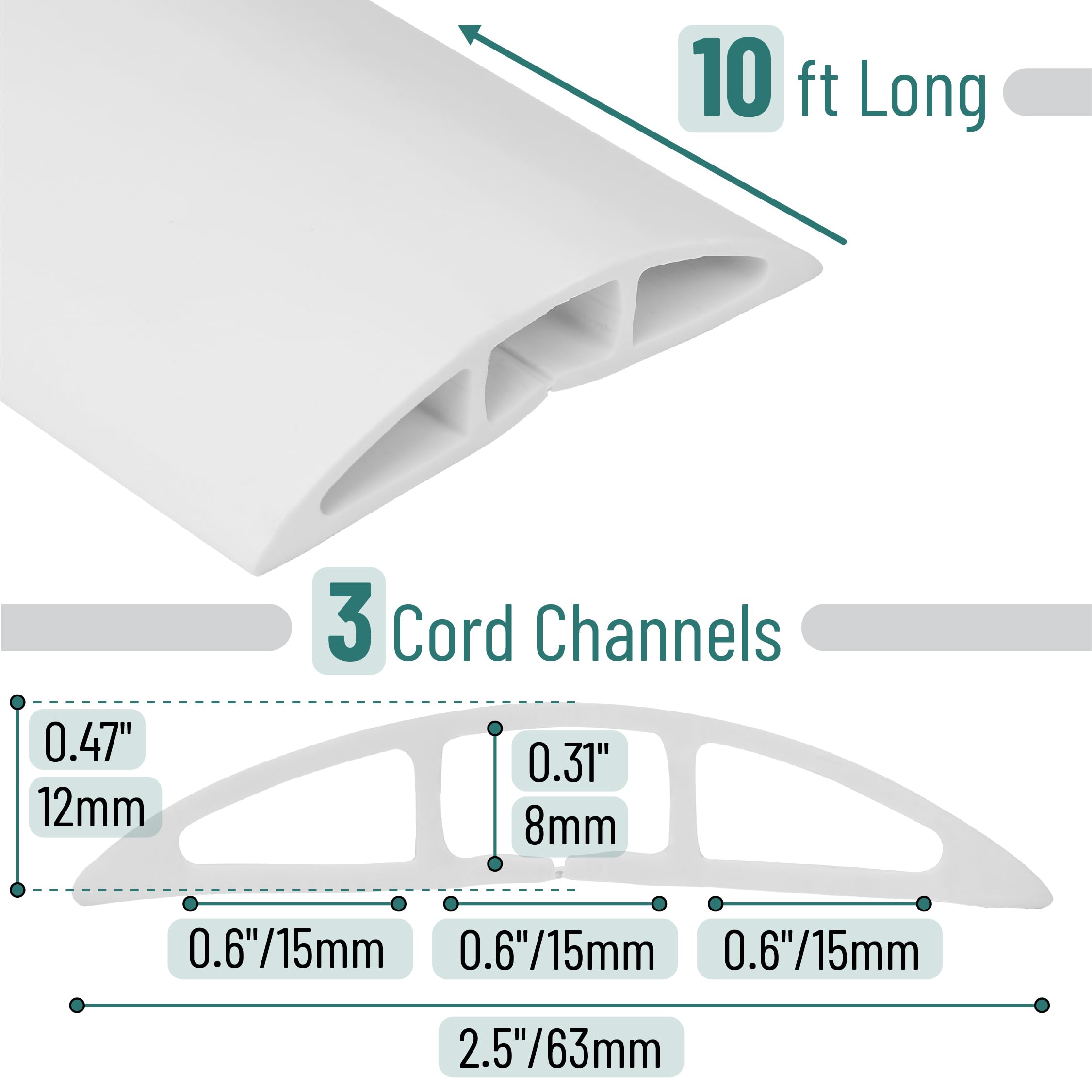 Bates Choice - Cubierta de Cable de Suelo, 10 pies, Gris, Plástico, Moderno