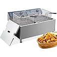 GarveeHome Commercial Deep Fryer - 12L x 2 Dual Tank, 24L /25Qt Capacity, 3600W, 110V, with 2 Frying Baskets, Countertop Deep Fryer with Temperature Control, Perfect for Kitchen & Restaurant