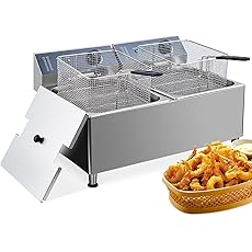 GarveeHome Commercial Deep Fryer - 12L x 2 Dual Tank, 24L /25Qt Capacity, 3600W, 110V, with 2 Frying Baskets, Countertop Deep Fryer with Temperature Control, Perfect for Kitchen & Restaurant