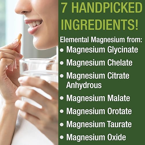 Miniatura 7 de Glicinato de magnesio + citrato + malato + quelato + orrotato + taurato + óxido. 7 formas de complejo de magnesio. Cápsulas de suplemento de 500 mg