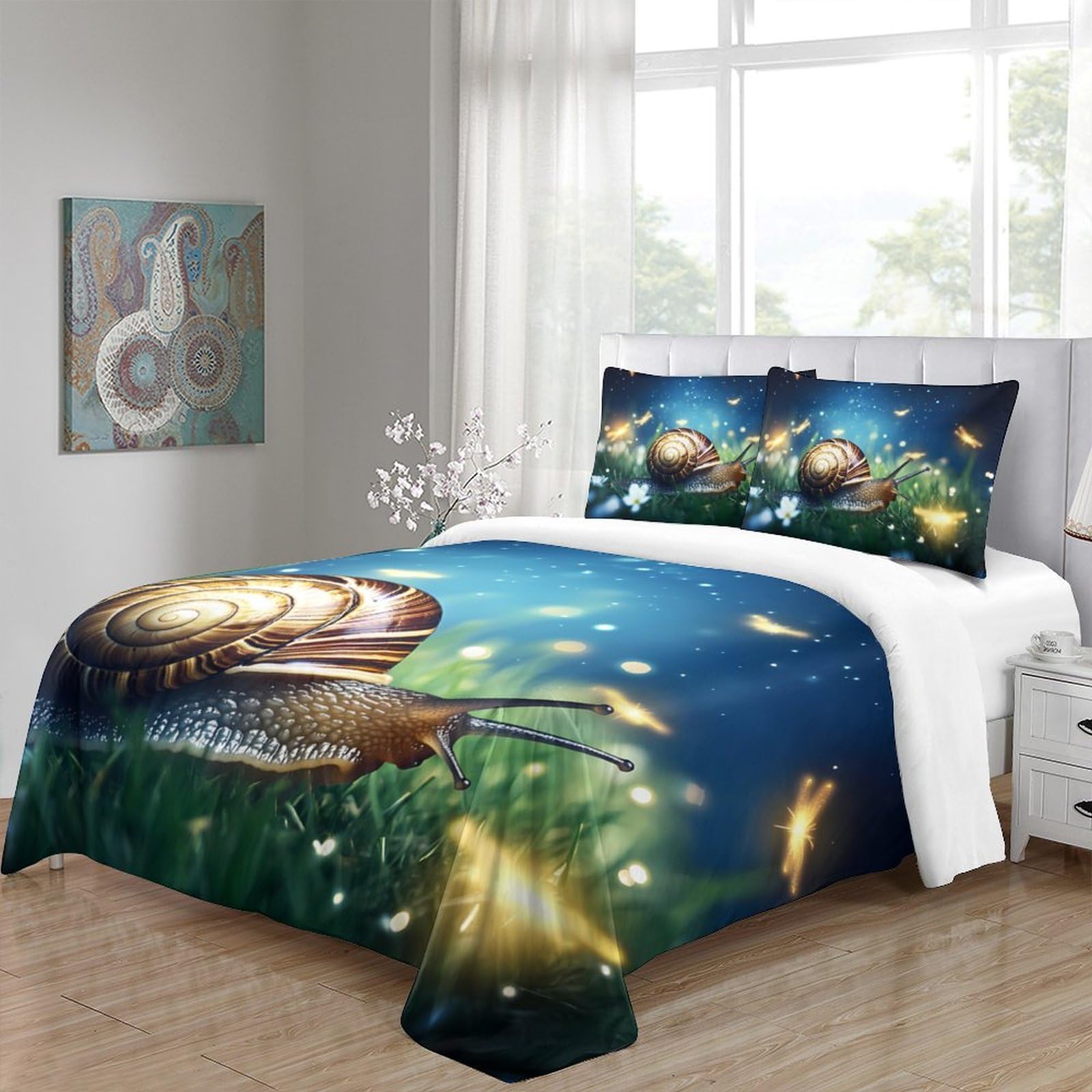 Fantasia di lumaca notturna Impressione 3D 3 pz cover piumone Arte stravagante della natura fodera per edredone microfibra morbida antiacari per bambini ragazzi adulti Super king（260x220cm）