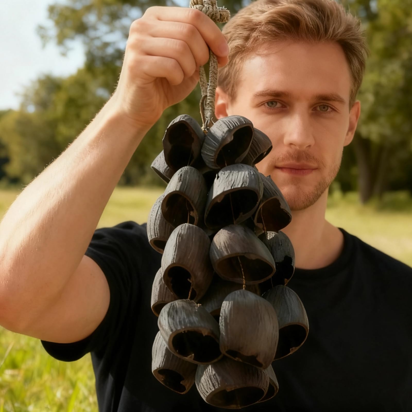 Hochet à main à grosse coque de noix, instrument de percussion en coque de fruit naturel, shaker aux sonorités apaisantes pour bien-être musical, méditation, yoga, hochet Salin fait main