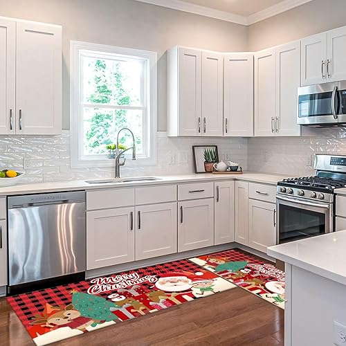 Miniatura 4 de Juego de 2 alfombras y tapetes de cocina de Navidad, antideslizantes, lavables, con diseño de muñeco de nieve, copos de nieve, tapete de Navidad