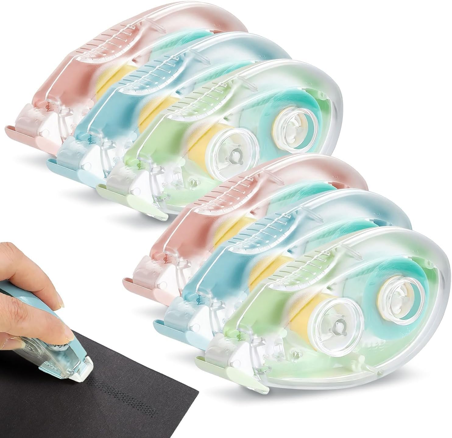 Glue Tape Roller, 6 Pcs Double Sided Transparent Runner Tape, Scrapbook Tape for Craft, Scrapbooking Supplies, Photo, Album, Cards, Gift Wrapping (0.31In x 32.8Ft)