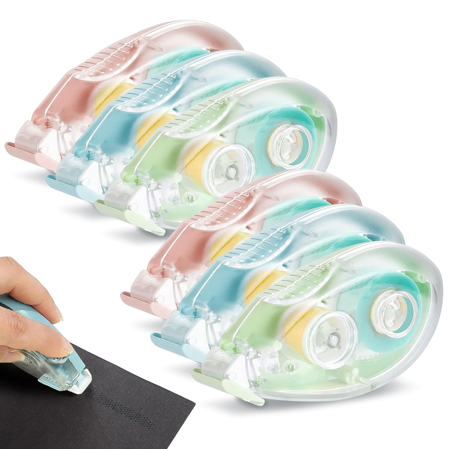 Glue Tape Roller, 6 Pcs Double Sided Transparent Runner Tape, Scrapbook Tape for Craft, Scrapbooking Supplies, Photo, Album, Cards, Gift Wrapping (0.31In x 32.8Ft)