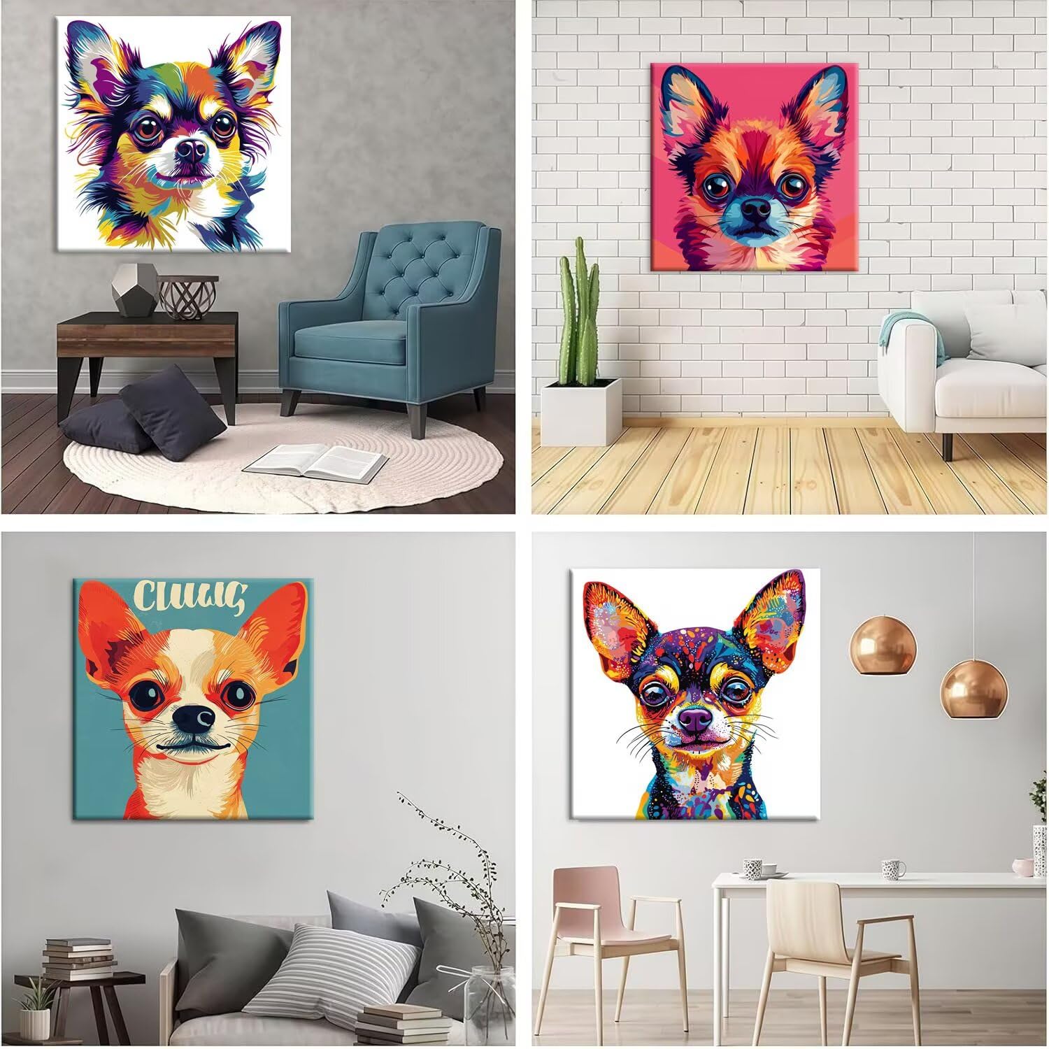 Cartoon Hund Diamond Paining, 5D Diamant Painting Bilder 60x60cm t-450 | 4 Pack Diamond Painings Erwachsene, 5D DIY Diamant Malerei Mosaikherstellung für Relaxation and as a Wall Deko Geschenk