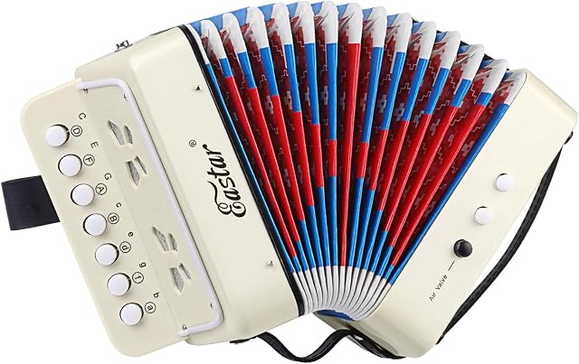 Eastar Accordion 10 Keys Button Educational Musical Instrument, Fully Function Lightweight Accordion, Christmas Gift Choice, White
