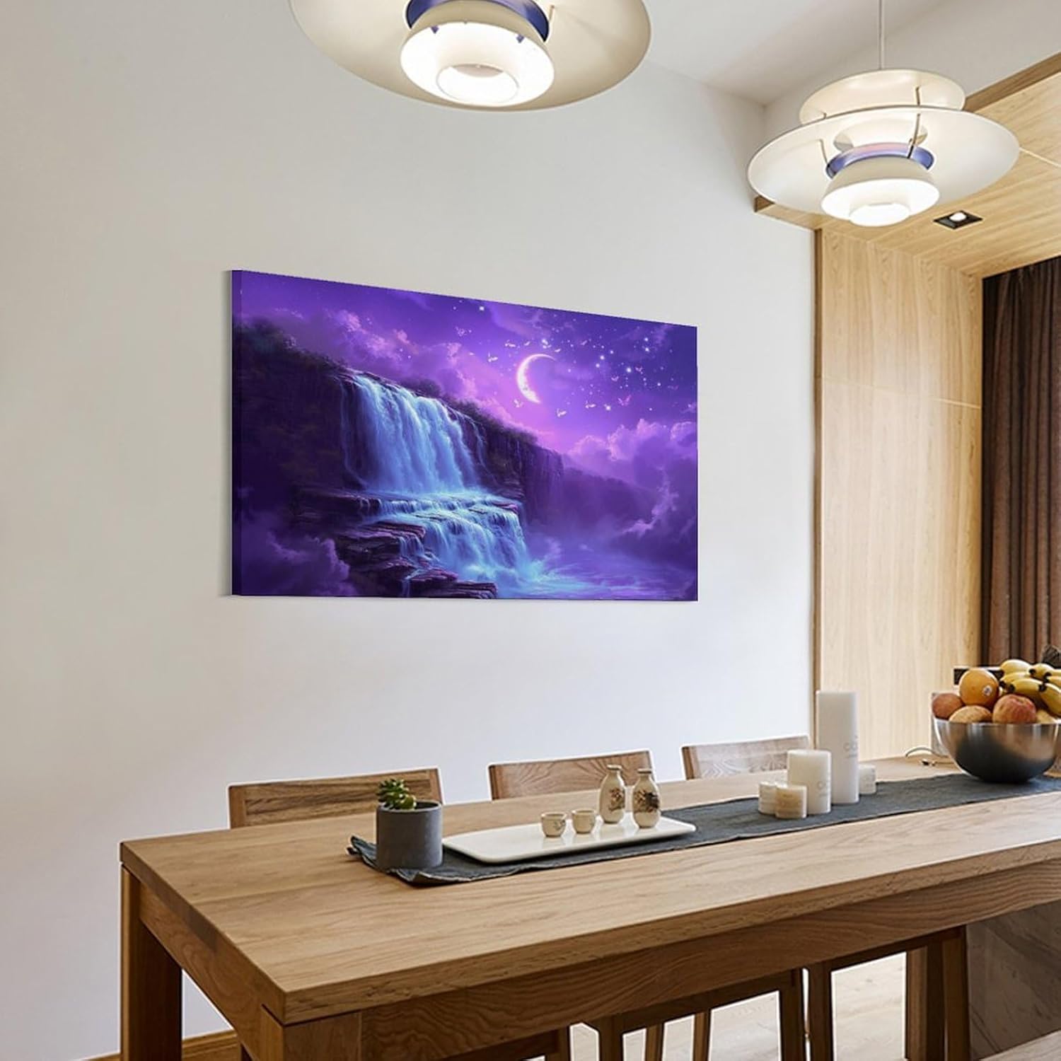 絵画 紫の月明かりの下で美しい滝 アートパネル ポスター 夢のような光景 魅惑的な色彩の風景 インテリア 絵画 モダン 風景画 装飾