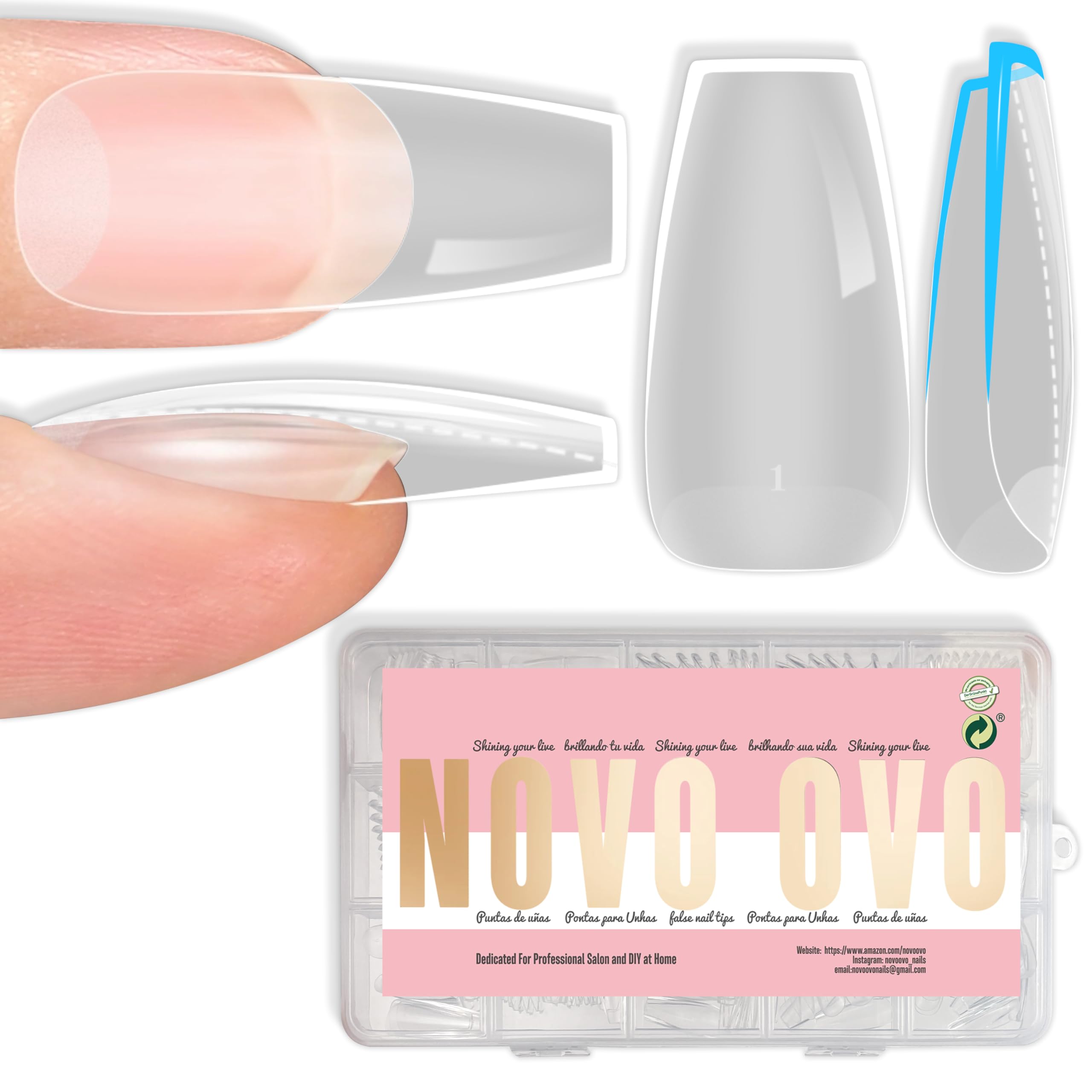 Amazon | NOVO OVO Medium Coffin Nail Tips Extra Thick Press on No