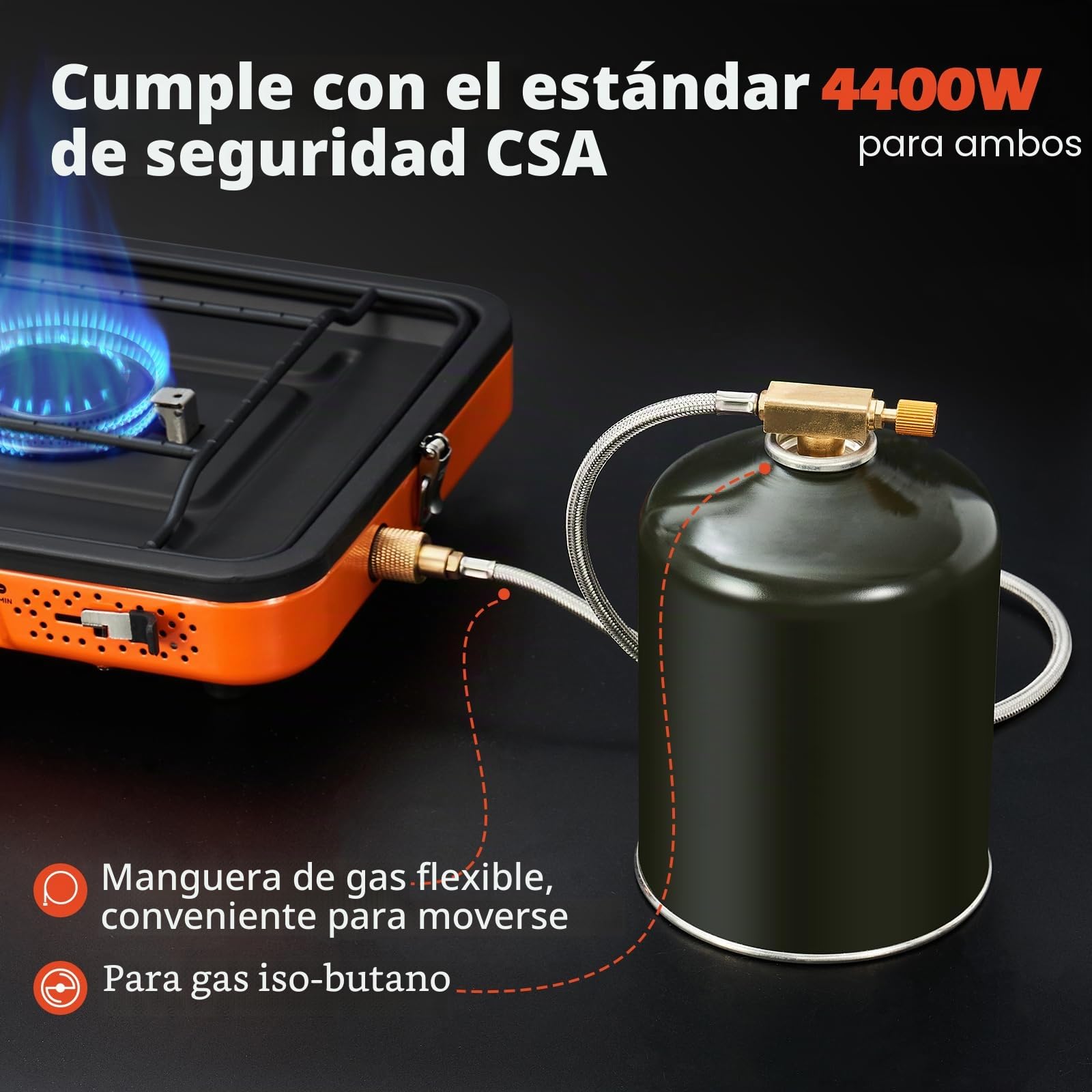 Odoland Estufa de camping portátil 2 quemadores 4400 W encendido automático control de calor