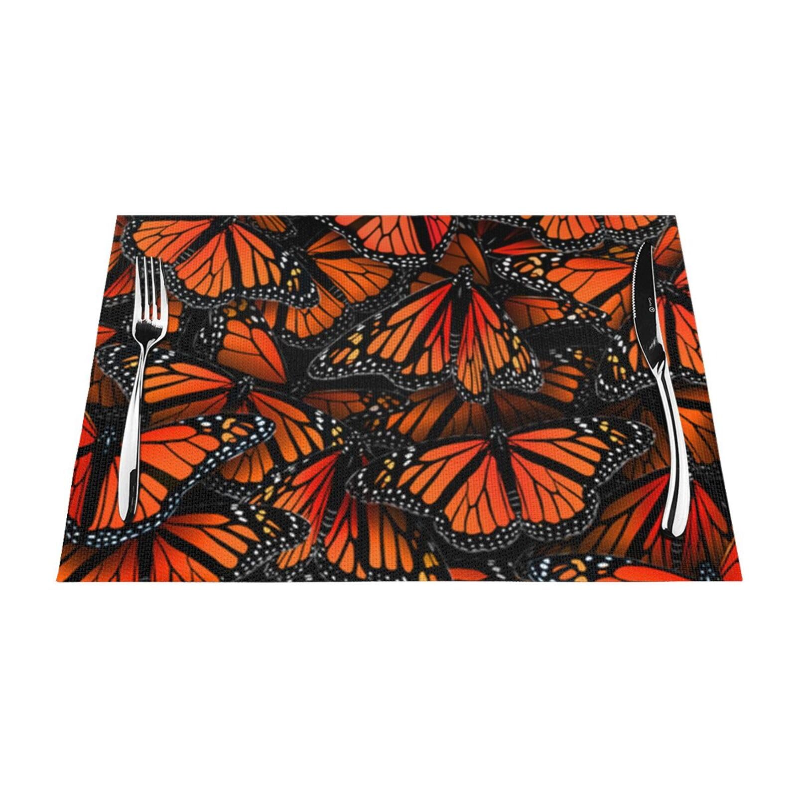 PVC Placemat Set of 6 PCS, 45x30 CM, Monarch Butterflies Printed Non-Slip Heat Resistant Place Mats for Kitchen Dining Table Indoor Outdoor