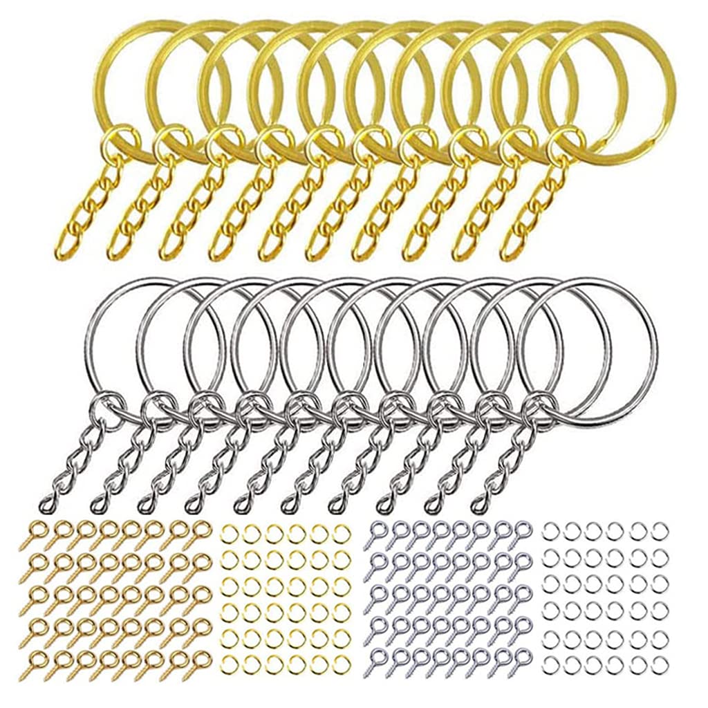 WOWOWO 220 Pcs Key Ring Jump Rings Screw Eye Pins Set for Resin Crafts