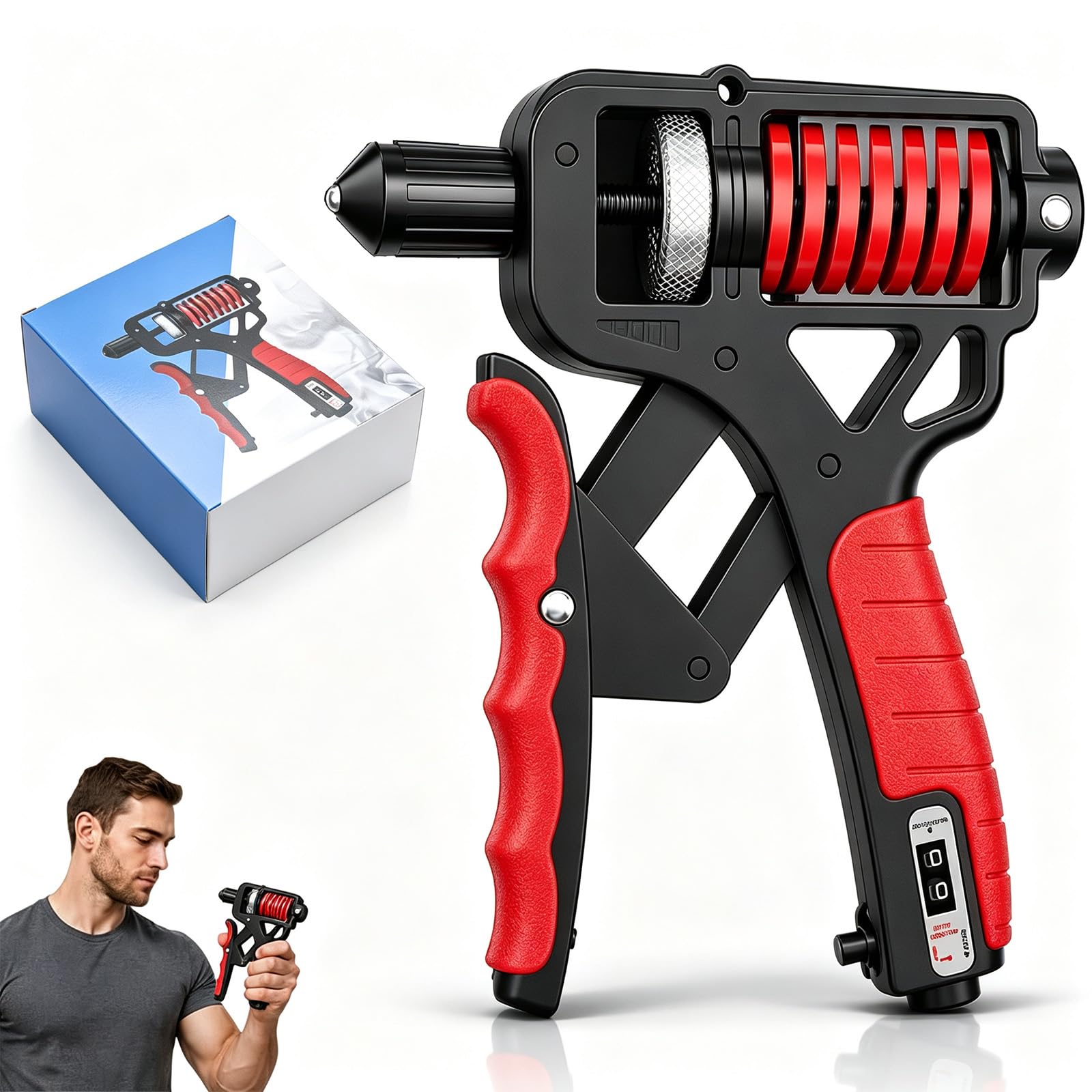 Adjustable Resistance Hand Grip Strengthener, Forearm Grips Strength Trainer, Non-Slip with Digital Counter, 10-360 Pounds, for Muscle Building, Hand Treatment and Strength Recovery (Counting Red)