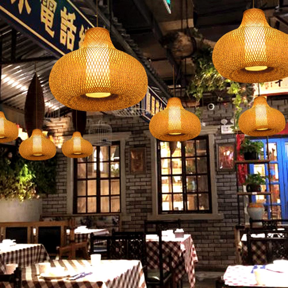 E27Lampada a sospensione Lanterna in bambù, Lampadario E27 in rattan, Paralume in bambù fatto a mano, Adatto per soggiorno, bar, ristorante e decorazione del club Lampada a risparmio energetic
