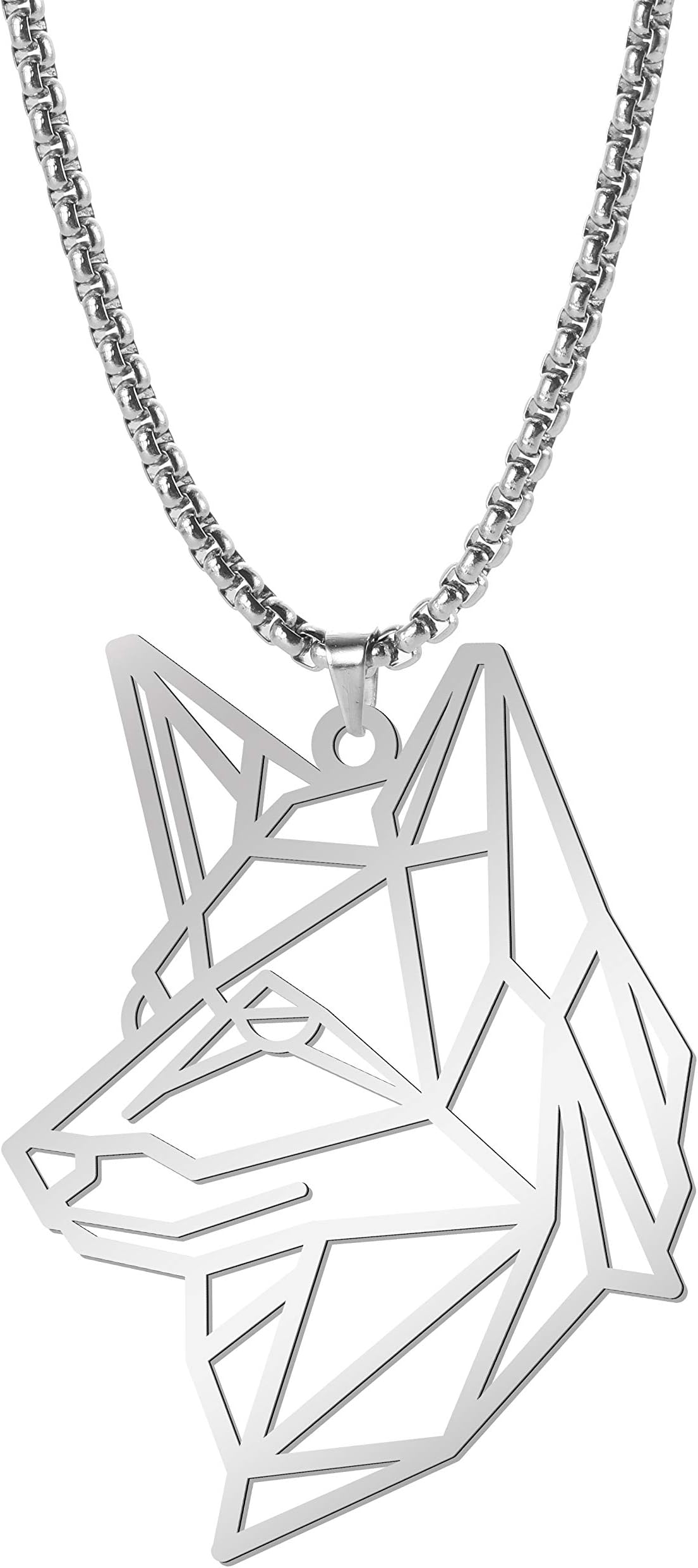 cooltimeStainless Steel Hollow Out Geometric Animal Pendant Necklace for Unisex, 23'' Box Chain