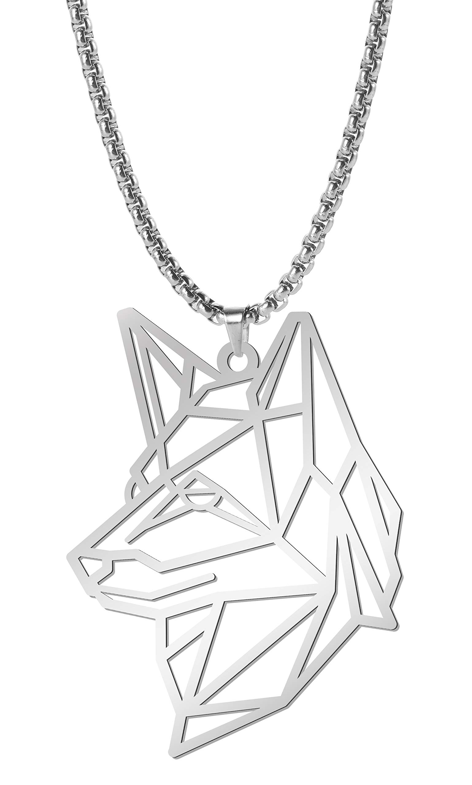 cooltimeStainless Steel Hollow Out Geometric Animal Pendant Necklace for Unisex, 23'' Box Chain